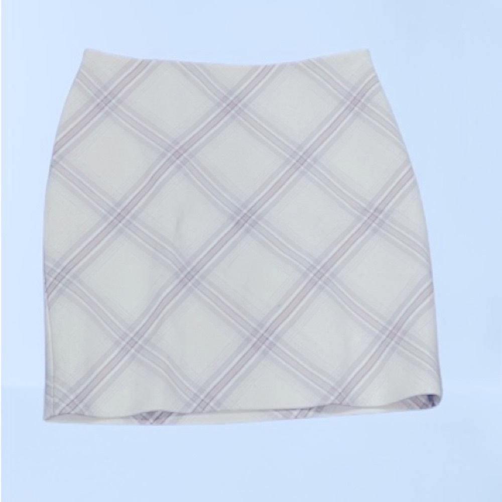 White House Black Market Wool Plaid Miniskirt, Ivory Multi, Size 2